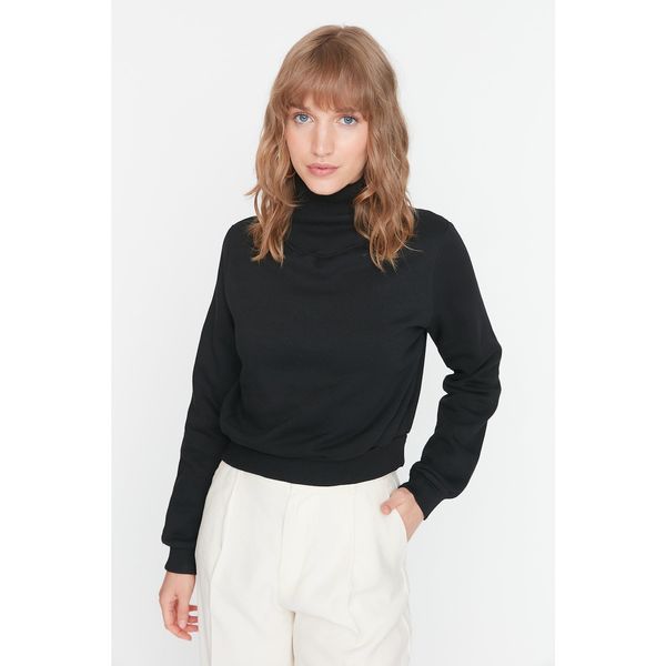 Trendyol Trendyol Black Stand Up Collar Thick Fleece Inside Basic Knitted Sweatshirt