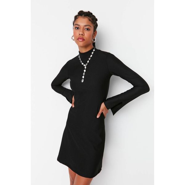 Trendyol Trendyol Black Standing Collar Ottoman Knitted Dress