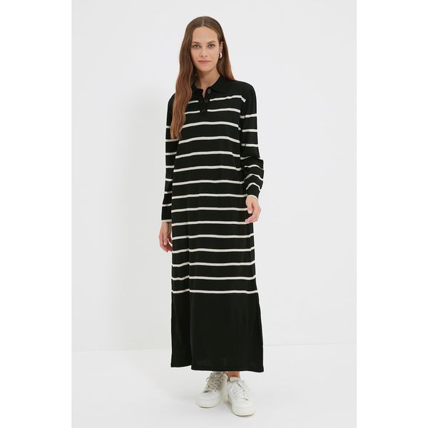 Trendyol Trendyol Black-Stone Polo Neck Striped Knitwear Dress