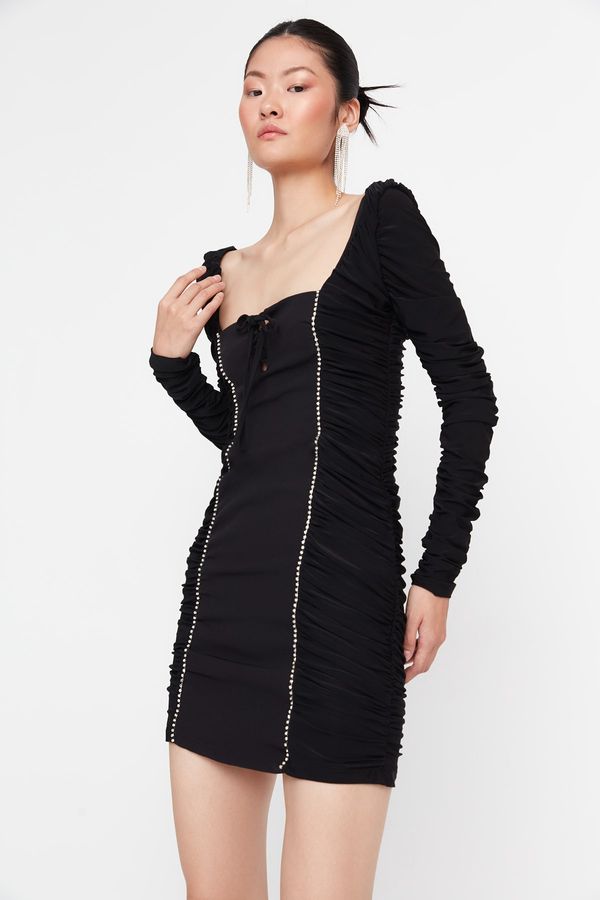 Trendyol Trendyol Black Stone Stripe Detailed Woven Dress