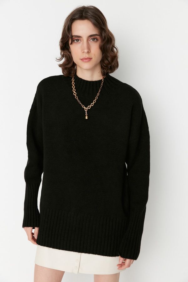 Trendyol Trendyol Black Straight Collar Oversize Knitwear Sweater