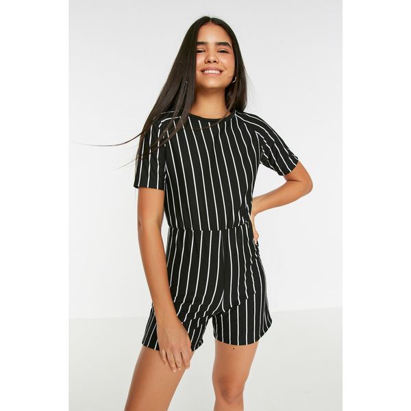 Trendyol Trendyol Black Striped Belted Slim Knitted Jumpsuit