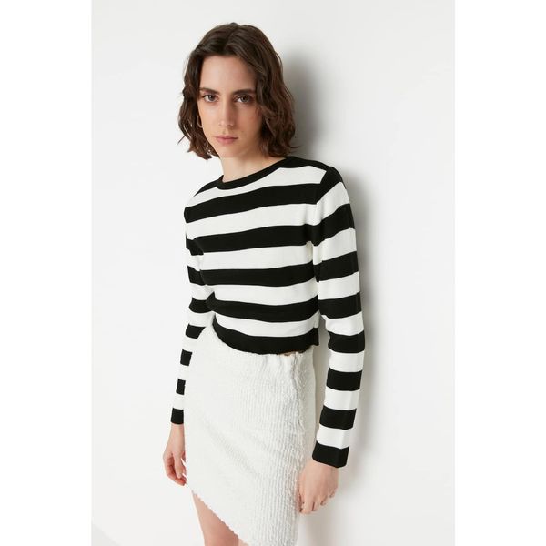 Trendyol Trendyol Black Striped Crop Knitwear Sweater