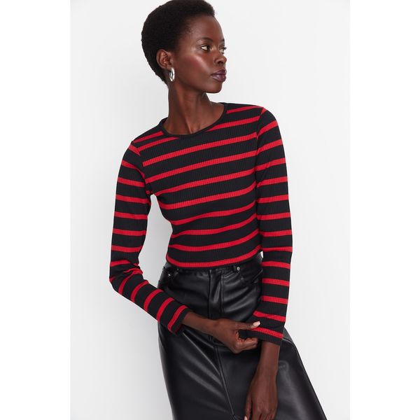 Trendyol Trendyol Black Striped Low Back Ribbed Knitted Blouse