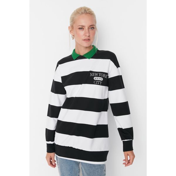 Trendyol Trendyol Black Striped Polo Neck Sweatshirt
