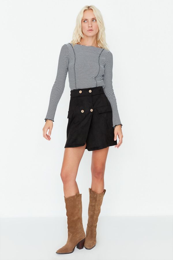 Trendyol Trendyol Black Suede Mini Knitted Skirt