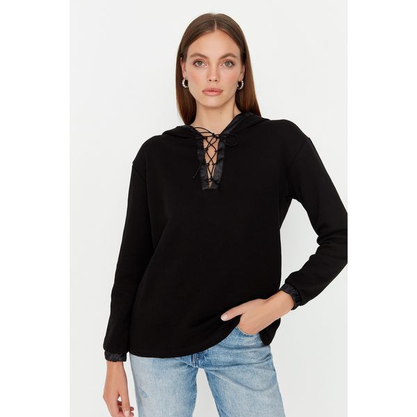 Trendyol Trendyol Black Tie Detailed Basic Raised Knitted Sweatshirt