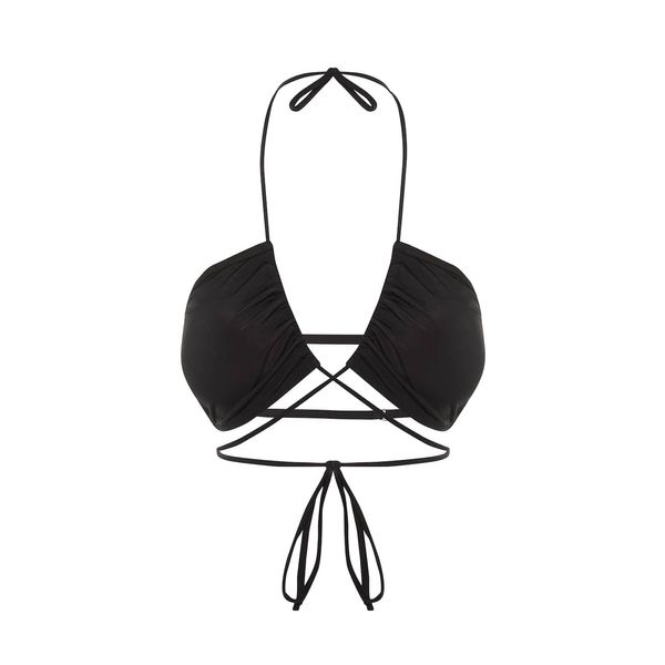 Trendyol Trendyol Black Tie Detailed Bikini Top