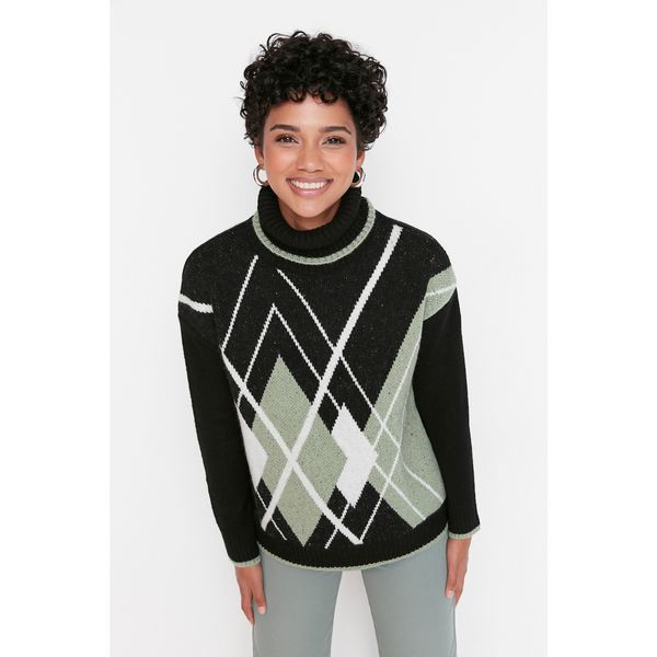 Trendyol Trendyol Black Turtleneck Jacquard Knitwear Sweater