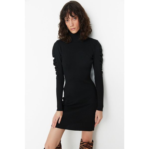 Trendyol Trendyol Black Turtleneck Sleeve Ruffle Detailed Knitwear Dress