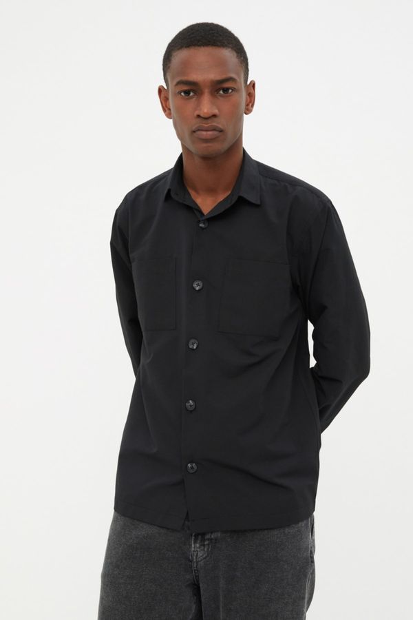 Trendyol Trendyol Black Unisex Oversize Shirt Collar Double Pocket Shirt