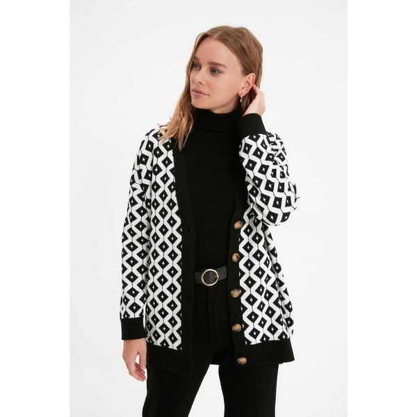 Trendyol Trendyol Black V-Neck Patterned Knitwear Cardigan