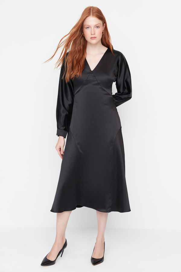 Trendyol Trendyol Black V-Neck Satin Dress