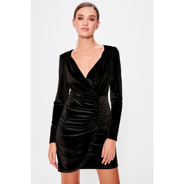 Trendyol Trendyol Black Velvet Drape Detailed Dress