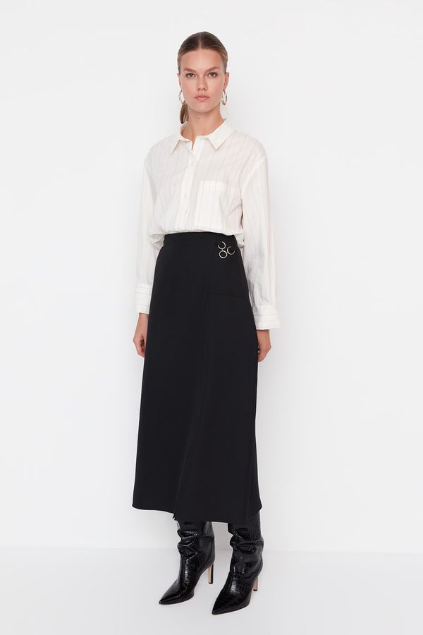 Trendyol Trendyol Black Waist Accessory Detailed Woven Skirt