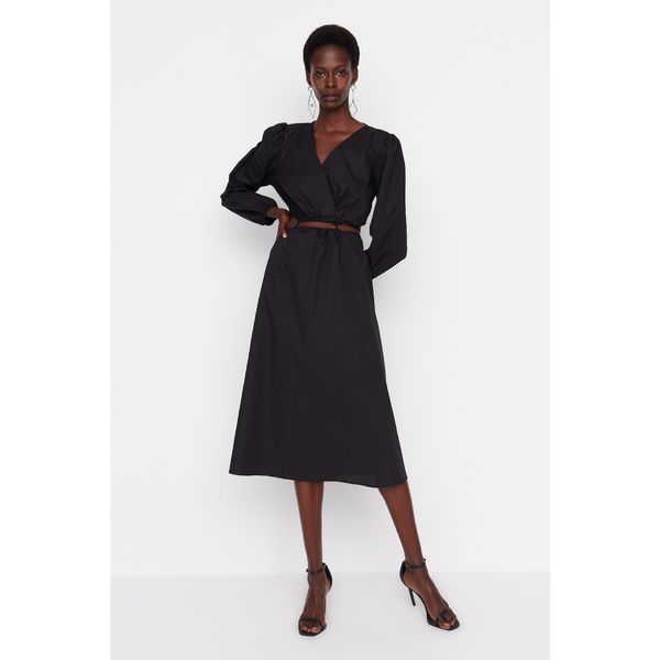 Trendyol Trendyol Black Waist Detailed Poplin Dress