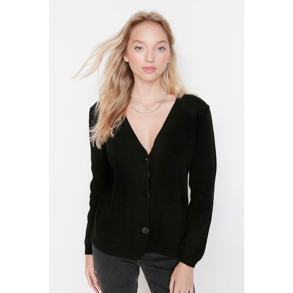 Trendyol Trendyol Black Waisted Pocket Detailed Knitwear Cardigan