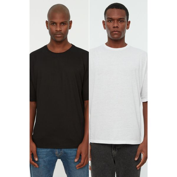 Trendyol Trendyol Black-White Men's Basic 2-Pack-Oversized Crew Neck Short Sleeved T-Shirt