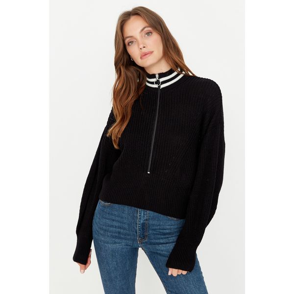 Trendyol Trendyol Black Zipper Detailed Knitwear Sweater