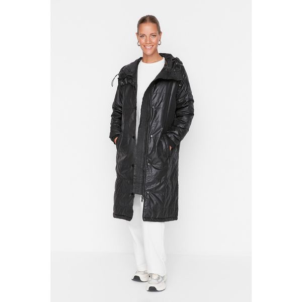 Trendyol Trendyol Black Zippered Hooded Detailed Coat