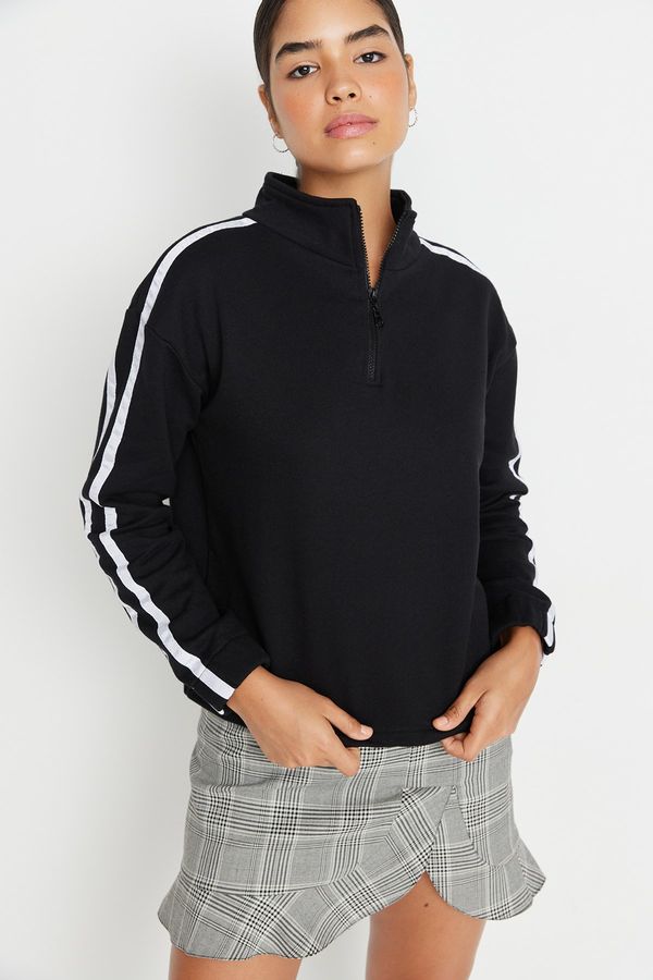 Trendyol Trendyol Black Zippered Thick Fleece Loose Fit Knitted Sweatshirt