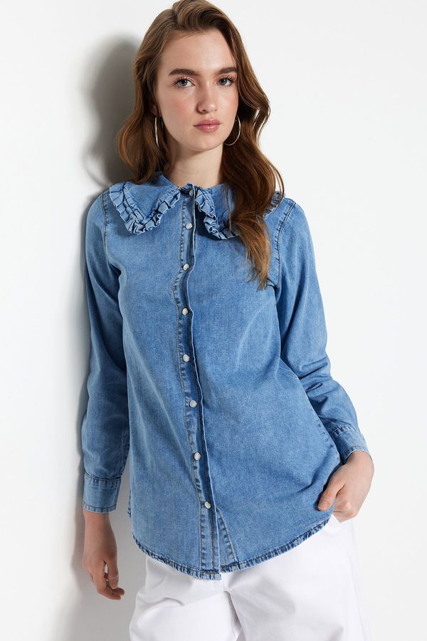 Trendyol Trendyol Blue Baby Collar Denim Jeans Shirt