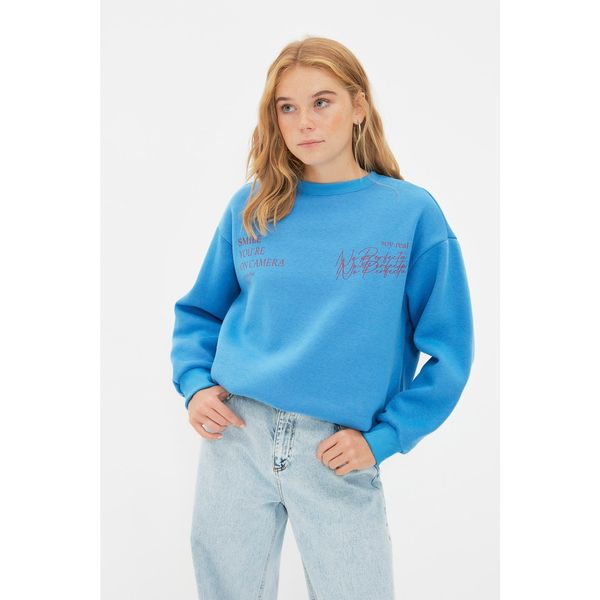 Trendyol Trendyol Blue Basic Knitted Raised Sweatshirt