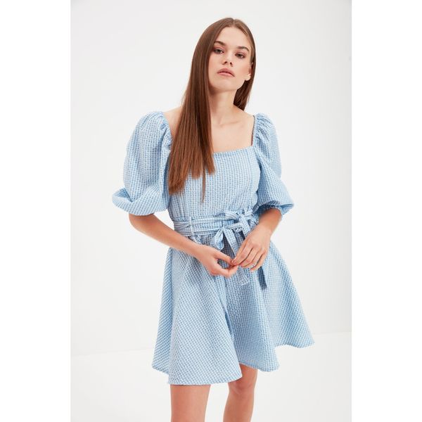 Trendyol Trendyol Blue Belted Square Collar Dress