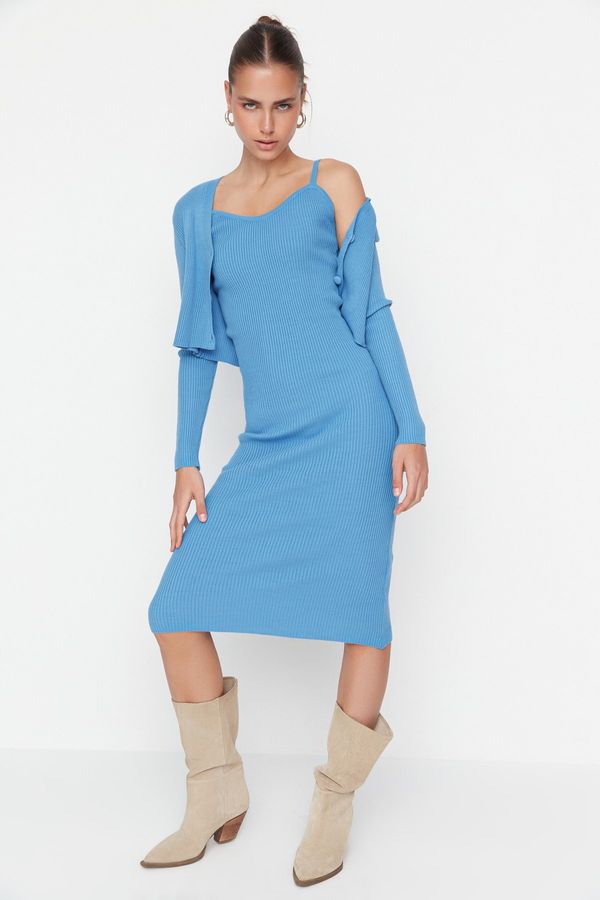 Trendyol Trendyol Blue Button Detailed Cardigan-Dress Knitwear Suit