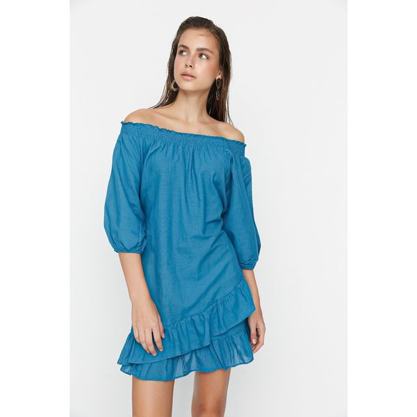 Trendyol Trendyol Blue Carmen Collar Voile Beach Dress