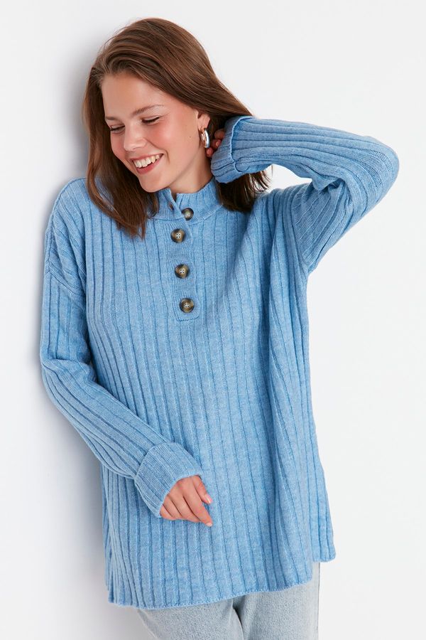 Trendyol Trendyol Blue Collar Buttoned Knitwear Sweater