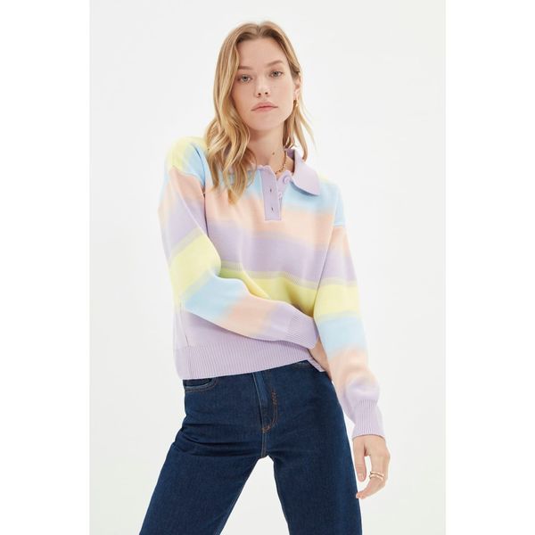 Trendyol Trendyol Blue Color Block Polo Collar Knitwear Sweater
