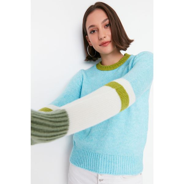 Trendyol Trendyol Blue Crew Neck Color Block Knitwear Sweater