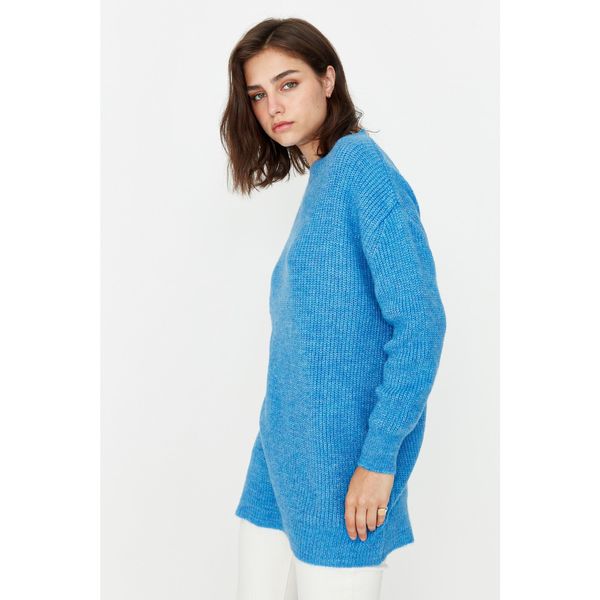 Trendyol Trendyol Blue Crew Neck Oversize Knitwear Sweater