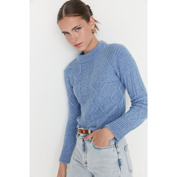 Trendyol Trendyol Blue Crop Knitted Detailed Knitwear Sweater