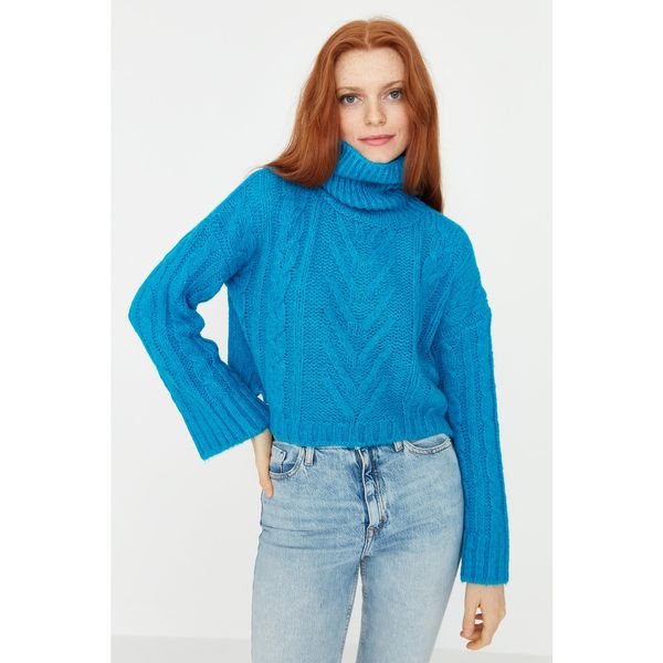 Trendyol Trendyol Blue Crop Turtleneck Knitwear Sweater