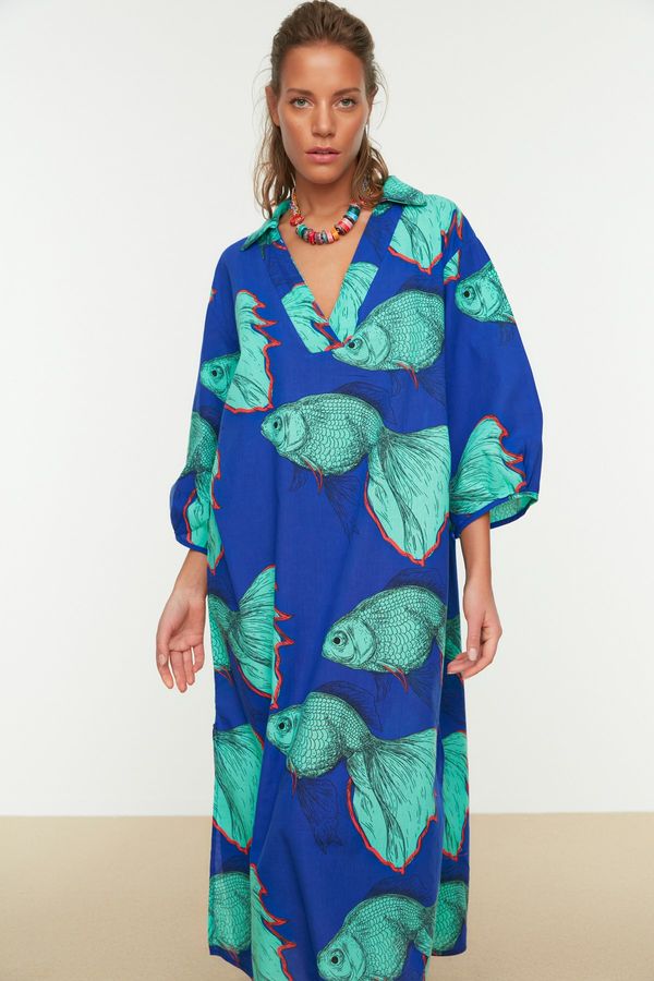 Trendyol Trendyol Blue Fish Pattern Voile Beach Dress