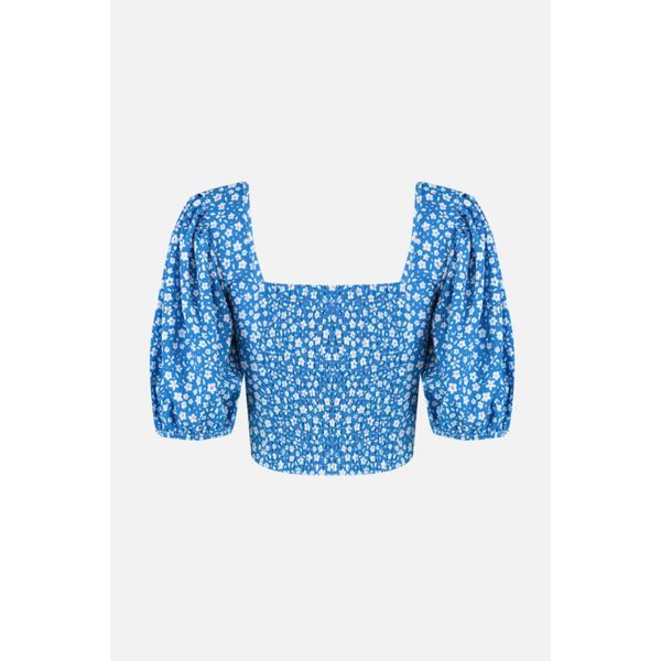 Trendyol Trendyol Blue Floral Crop Knitted Blouse