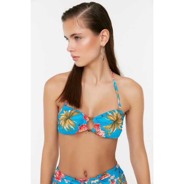 Trendyol Trendyol Blue Floral Patterned Accessory Detailed Bikini Top