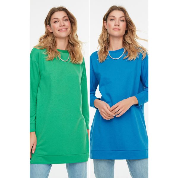 Trendyol Trendyol Blue-Green 2-Pack Basic Knitted Sweatshirt