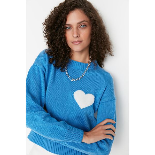Trendyol Trendyol Blue Heart Detailed Knitwear Sweater