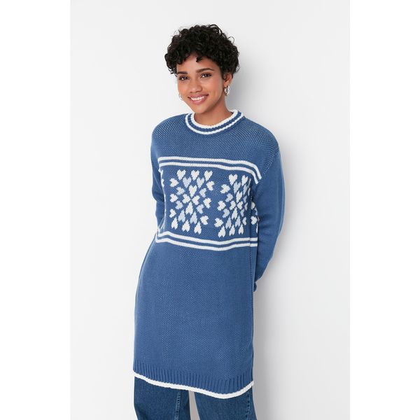 Trendyol Trendyol Blue Heart Embroidery Detailed Knitwear Sweater