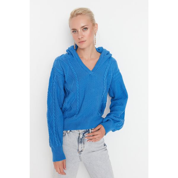 Trendyol Trendyol Blue Hooded Knitwear Sweater