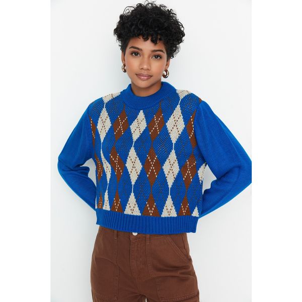 Trendyol Trendyol Blue Jacquard Crop Knitwear Sweater