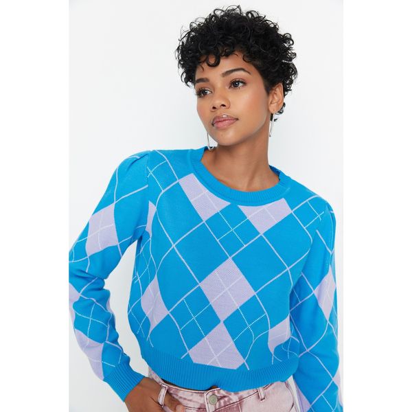 Trendyol Trendyol Blue Jacquard Crop Knitwear Sweater