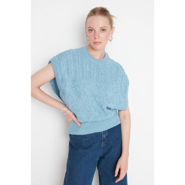 Trendyol Trendyol Blue Knitted Detailed Crew Neck Knitwear Sweater