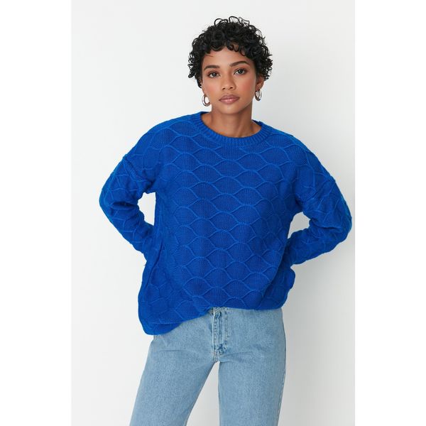 Trendyol Trendyol Blue Knitted Detailed Oversize Knitwear Sweater