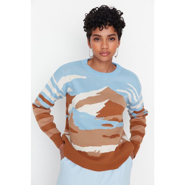 Trendyol Trendyol Blue Landscape Jacquard Knitwear Sweater