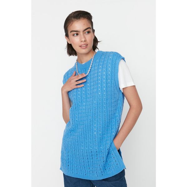 Trendyol Trendyol Blue Long Slit Detailed Knitwear Sweater