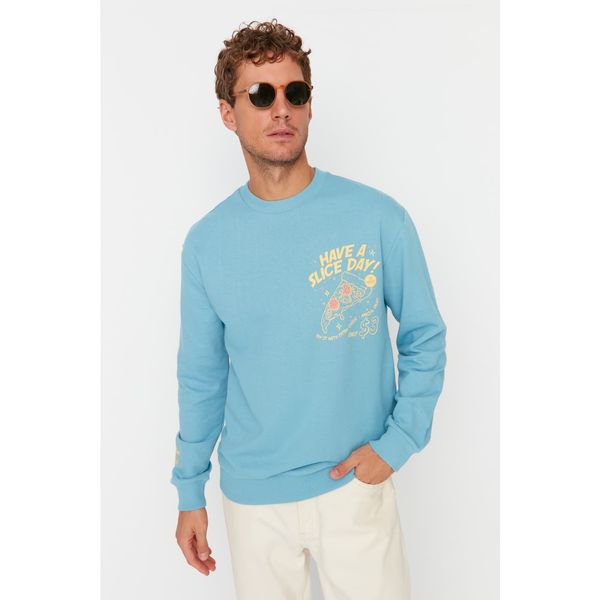 Trendyol Trendyol Blue Men Regular Fit Crew Neck Printed Sweatshirt